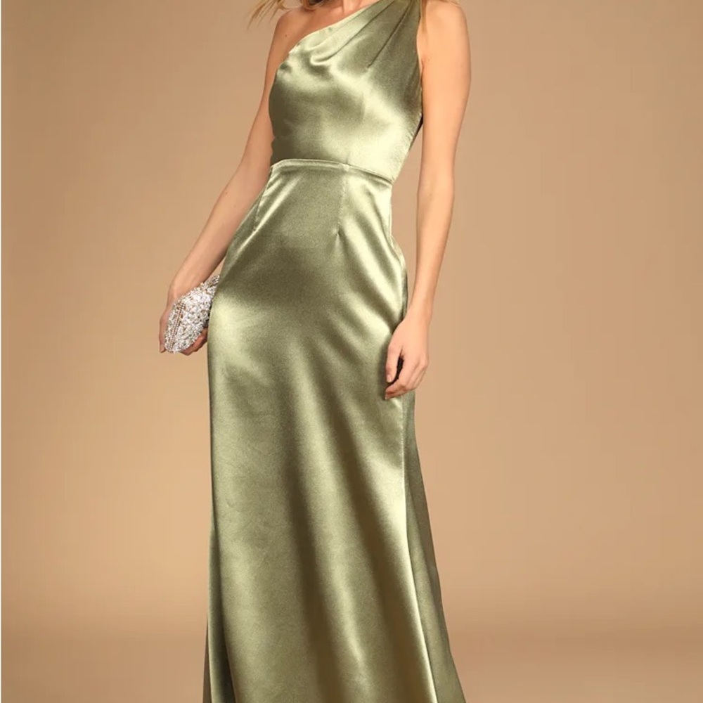 Sage Green Satin One Shoulder Dress